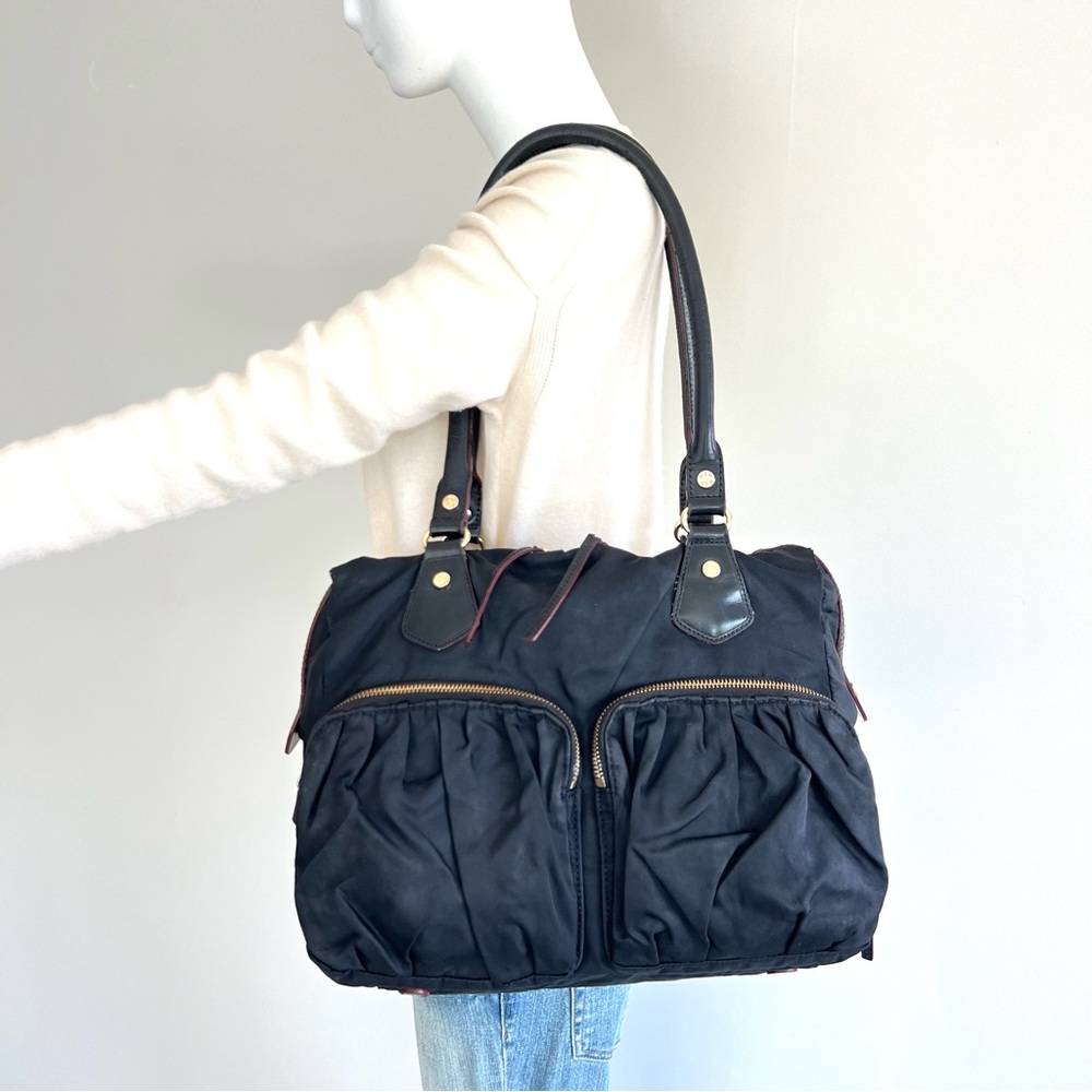 MZ WALLACE Jane Black Nylon Leather Trim Front Pockets Large Shoulder Bag Tote
